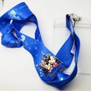 Disney Blue Lanyard with Disneyland Pin.  Authentic Park Merchandise.